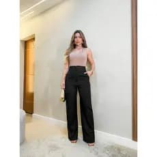 Calça pantalona social elegante moda feminina moderno com botão com bolso na frente/S9826