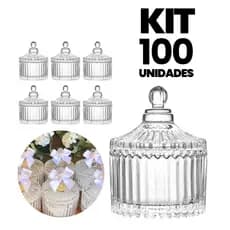 Kit 100 Potiche Bomboniere Mini 9cm Vidro Lembrancinha Casamento Vela Aniversario Transparente