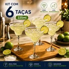Kit 6 Taças Margarita 335ml de Vidro Transparente Drink Coquetel Margarita Premium