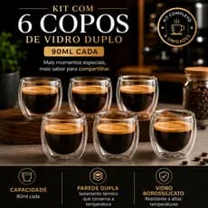 Copos Café Vidro Kit Parede Dupla 90ml Borossilicato Transparente Expresso Camada Dupla Não queima
