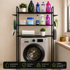 Rack Organizador Lavanderia Sobre Maquina De Lavar 3 Prateleiras Estante Multiuso Preto Suporte