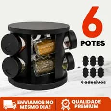 Porta Tempero Condimento Girátorio 6 Potes Cozinha Preto 360 Graus Organizador Dosador Profissional