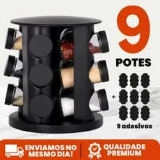 Porta Tempero Condimento Girátorio 9 Potes Cozinha Preto 360 Graus Organizador Dosador Profissional