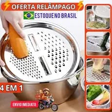 Ralador 4 em 1 com Tigela 26cm Fatiador de Legumes Queijo Cozinha Multifuncional Manual Prático