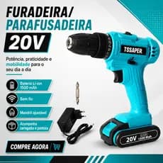 Furadeira Parafusadeira 20V Bateria Lítio 1500mAh Mandril 10mm 32Nm Com Led e Carregador - TSSAPER