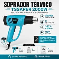 Soprador Térmico Pistola 2000w Ar Quente 2 Velocidades modelo TST Tssaper