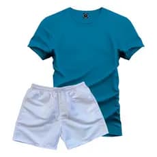 Conjunto Camiseta 100% Algodão Lisa + Short Tactel Branco