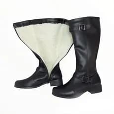 BOTA DE COURO FORRADA COM LÃ INVERNO EUROPEU FRIO INTENSO CANO LONGO