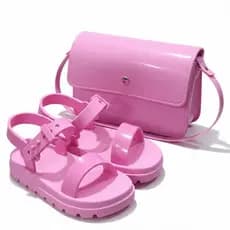 Kit Sandália Infantil de Menina + Bolsa Infantil Colorida Papete Feminina Leve e Confortável