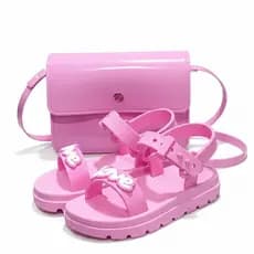 Kit Sandália Infantil de Menina + Bolsa Infantil Colorida Papete Feminina Love Leve e Confortável