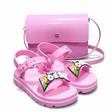 Kit Sandália Infantil de Menina Dos Rosa + Bolsa Infantil Papete Feminina Leve e Confortável