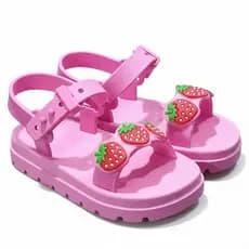 Sandália Infantil de Menina Leve e Confortável Antiderrapante Colorida com Ajuste Papete de Morango