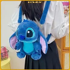 Stitch mochila de pelúcia dos desenhos animados, mochila das crianças do jardim de infância, boneca multifuncional do po