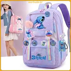 Mochila escolar feminina STITCH de grande capacidade para meninas e meninos/Bolsa de computador para estudante do ensino