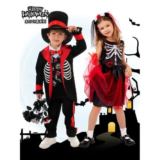 Fantasias de Dia dos Mortos para meninos e meninas, fantasia de esqueleto para festa de Halloween infantil