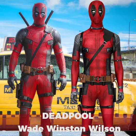 Fantasia de Deadpool Wade Winston Wilson para Cosplay de Filme, Conjunto Completo de Acessórios, Macacão Justo