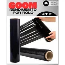 Stretch Preto Kit 2 Rolo Filme 50cm X 0,025 Plástico Film Ecommerce para Embalagem Strech Strash