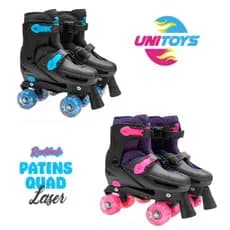 Patins Quad Laser  ROSA/AZUL - Ajustável 34 á 37