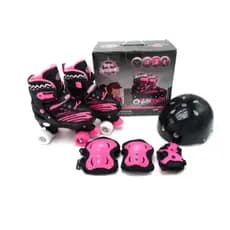 Patins Quad Infantil Preto E Rosa Com Kit Proteção 30-33