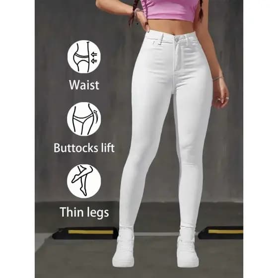 Calça Jeans  Feminina Branca Premium Estilosa cintura alta empina bumbum skiiny
