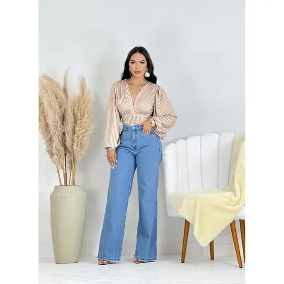 Calça Jeans Feminina Wide Leg Premium De Alta Qualidade
