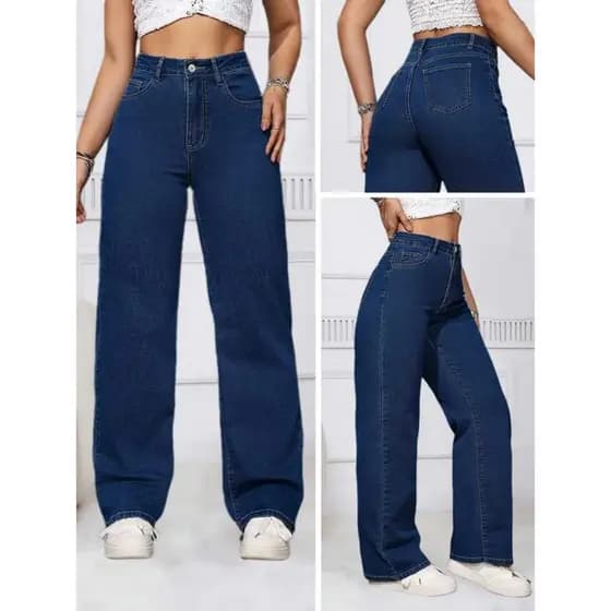 calça wide leg lavagem escura premium estilosa pantalona calça jeans feminina moda jeans perna larga