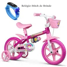 Bicicleta Infantil Aro 12 Flower Nathur - Brinde Relógio Infantil Stitch