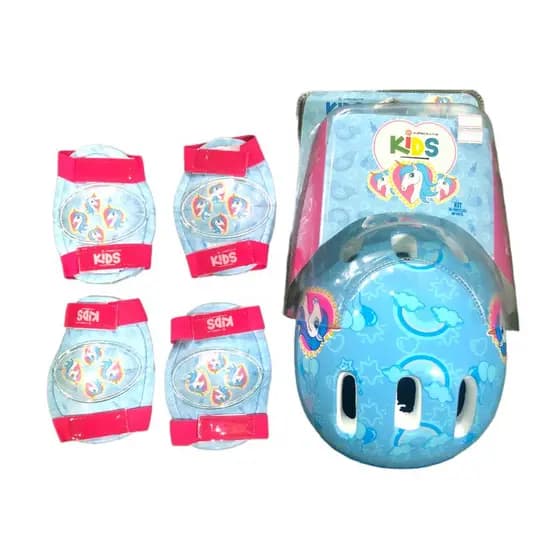 KIT PROTEÇÃO INFANTIL CAPACETE JOELHEIRA CUTUVELE. UNICORNIO