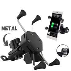 Suporte Garra Metal Para Celular Moto C-020 Universal Com Carregador Usb