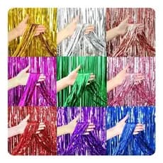 Kit 3 Cortinas Metalizada para Festa de Aniversário 2x1m Fundo Decorativo Brilhante com Franjas para Painel, Foto