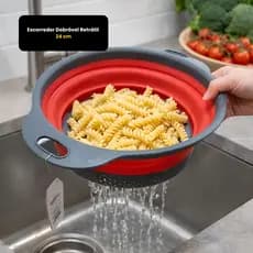 Escorredor Dobrável De Silicone 24cm Retrátil Massa Macarrão Ideal Para O Dia A Dia Ele Permite Lavar E Escorrer Massas