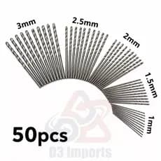 Jogo 50 Brocas Aço Rápido HSS Tamanhos de 1mm A 3mm Para Metal Madeira Plástico - 50 Peças Multiuso