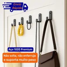 Gancho de Parede Aço Preto Reforçado Suporte Multiuso Toalha Bolsa Chave
