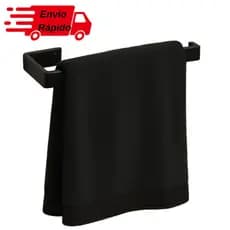 Porta Toalha de Rosto Preto Fosco em Aço – Acabamento Anti-Risco Premium