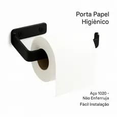 Porta Papel Higiênico Preto Fosco – Aço 1020 Não Enferruja, Instalação Fácil