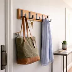 Cabideiro de Parede 5 Ganchos MDF 45cm Organizador Premium Porta Chaves Bolsas Suporte Aço Preto
