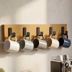 Porta Xícaras de Parede MDF 45cm 5 Ganchos Suporte Canecas Organizador Cantinho do Café
