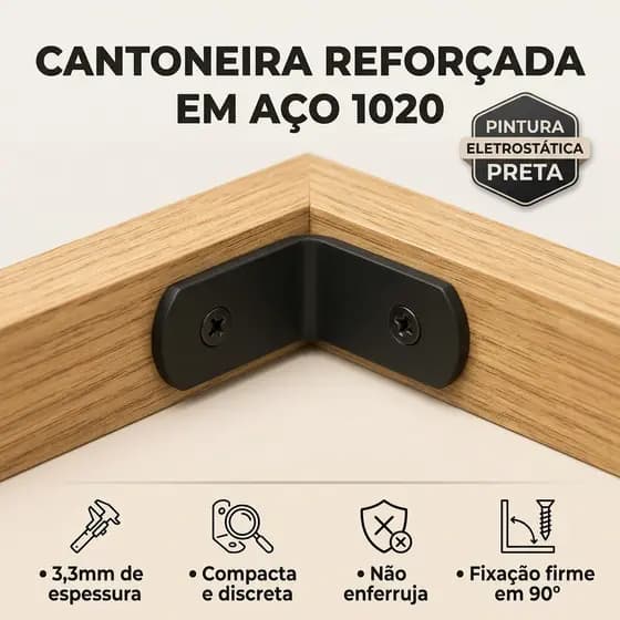 Kit Cantoneira Reforçada Aço 1020 3,3mm Suporte Prateleira 90° Mão Francesa Pequena Preta Alta Resistência