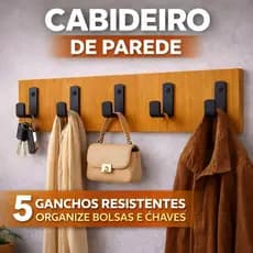 Cabideiro MDF 45cm 5 Ganchos Preto Fosco Porta Chaves Bolsas Organizador Casa Quarto Hall