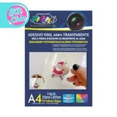 Vinil Adesivo 100% Transparente 110g A4 10 Folhas Off Paper Trabalho em Resina