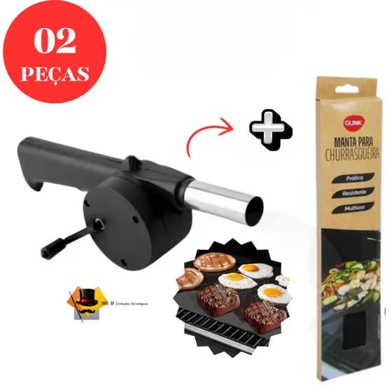 Kit 2 PEÇAS 1 Mantas Churrasco Teflon Grill Esteira Antiaderente  E 1 SOPRADOR JOGO