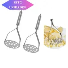 KIT 2 Amassador Batatas Espremedor Manual Legumes Multiuso Aço Inox  Cozinha Multiuso