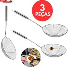 KIT 3 Escumadeira Peneira Para Frituras Aço Inox  Cozinha