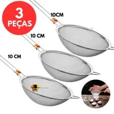 Kit 3 Peneira Coador Em Aço Inox Para Cozinha, Conjunto De Peneiras 10 CM
