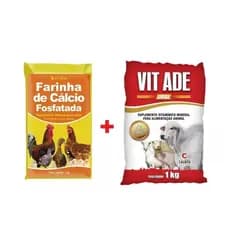 Kit Suplementação Vitaminica Animal Farinha De Cálcio Com Fosforo 1kg E Vitamina Ade 1kg