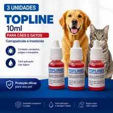 3x Topline 10ml Poderoso Antipulgas e Carrapatos Cães e Gatos
