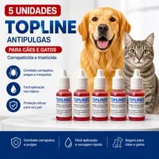 Kit 5 Unidades Antipulgas e Carrapatos Para Cães e Gatos Topline Puor On 10ml