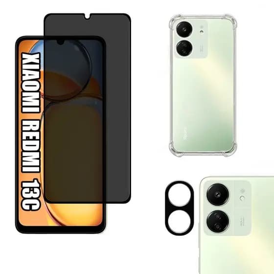 Kit Capa Capinha Xiaomi Redmi 13C + Película 3D Privacidade SPY + Câmera