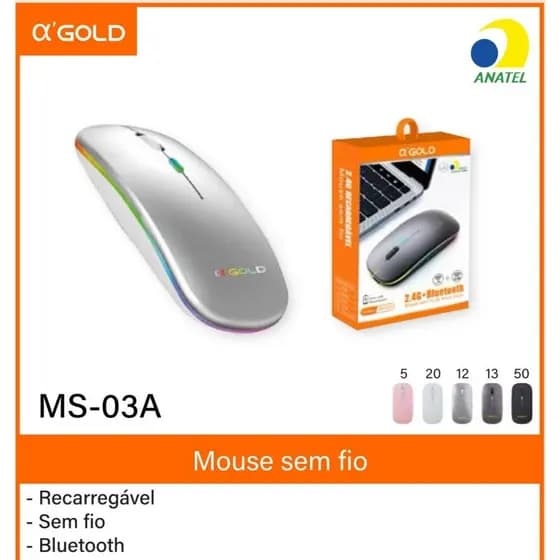 Mouse Sem Fio Recarregável LED RGB Clique Silencioso 2.4 Bluetooth Ghz Ergonômico Gamer Home Office 🔋
