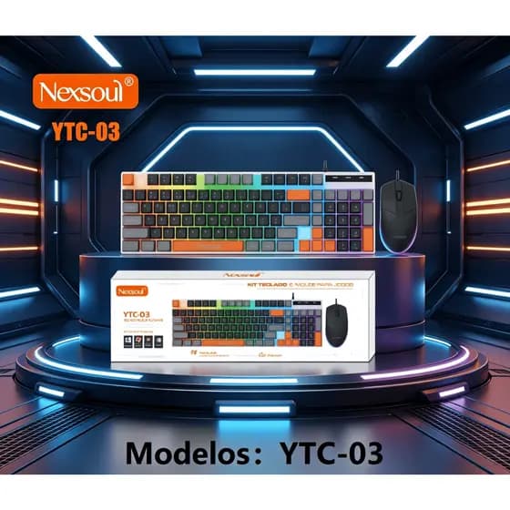 Kit Teclado e Mouse Gamer Nexsoul RGB Ergonômico Alta Durabilidade Compatível com Windows pra PC e Nokbook